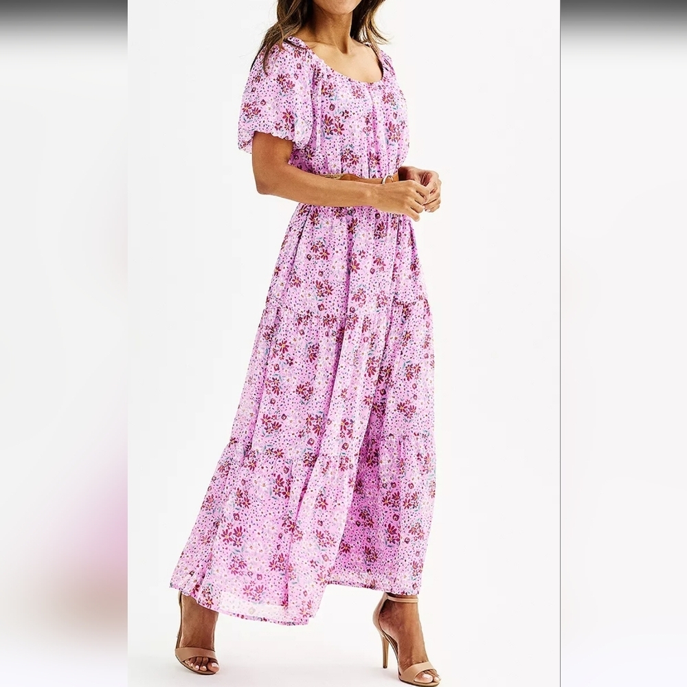 Draper James Lilac Floral Tiered Maxi Dress